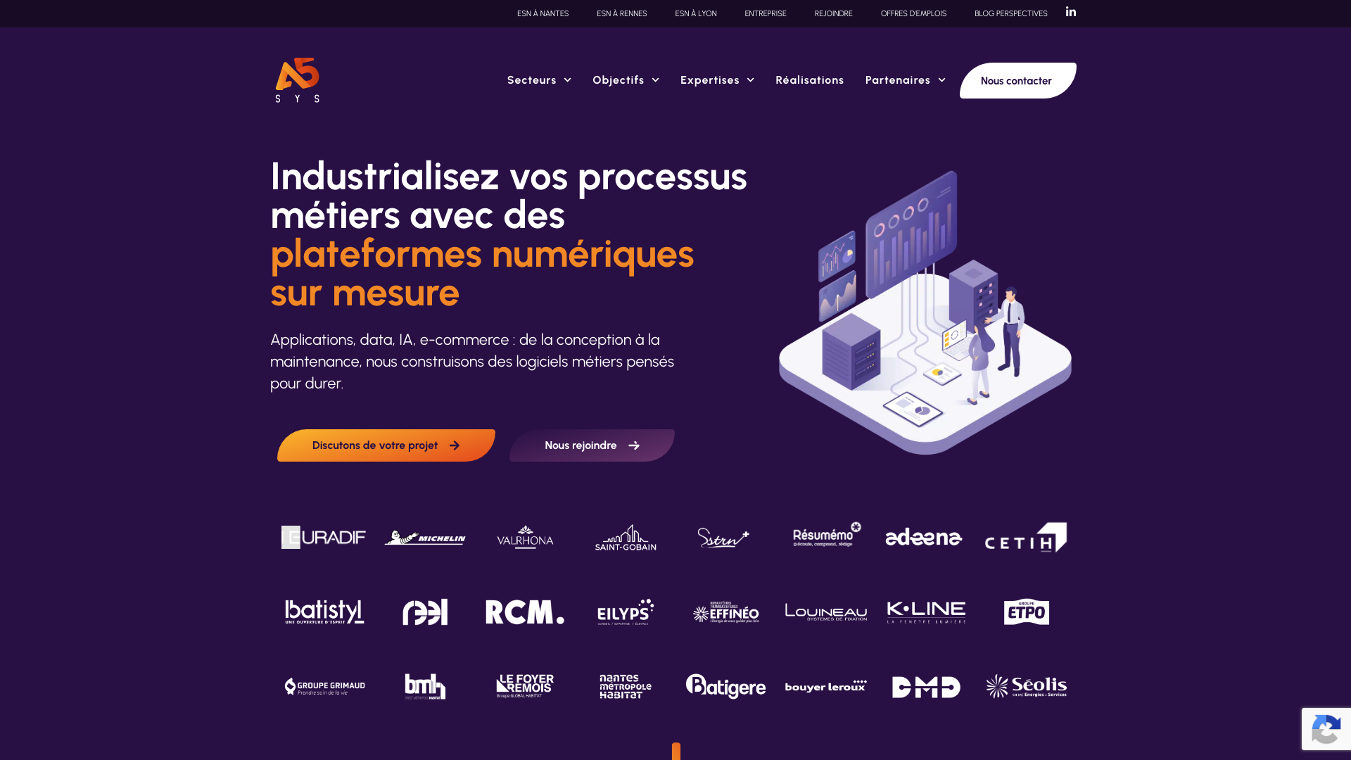 Capture d’écran de la page d’accueil de A5sys