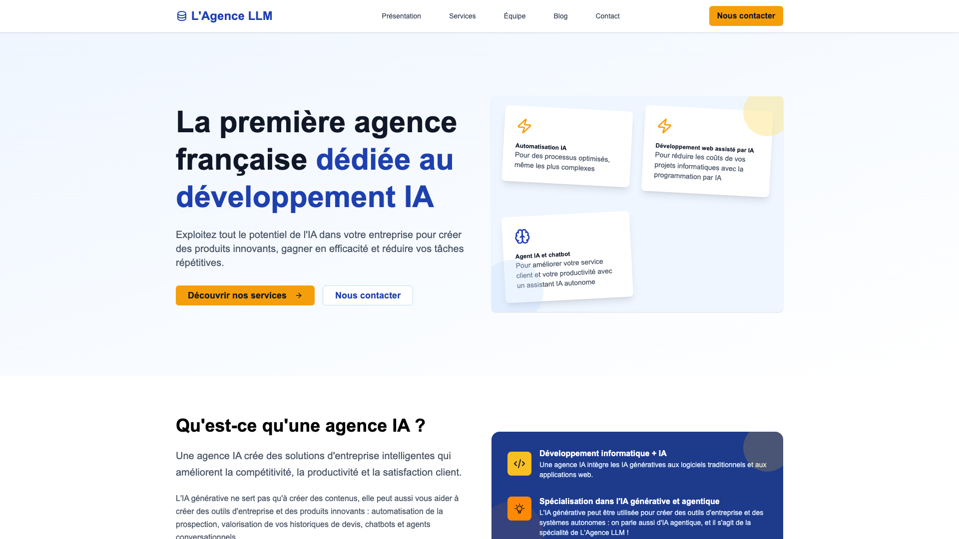 Capture d'écran de la home de L'Agence LLM