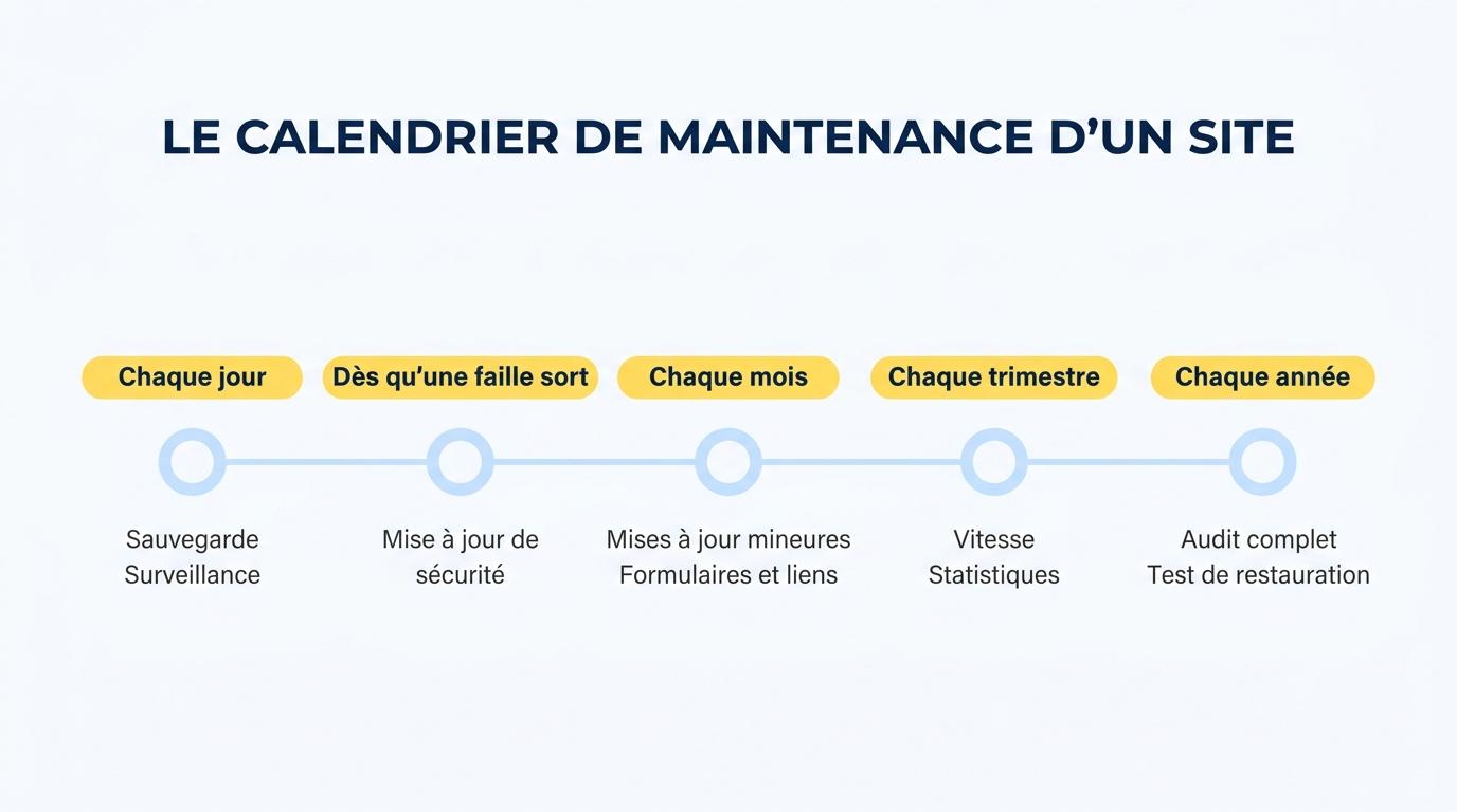 Calendrier de maintenance d’un site web, de la sauvegarde quotidienne à l’audit annuel