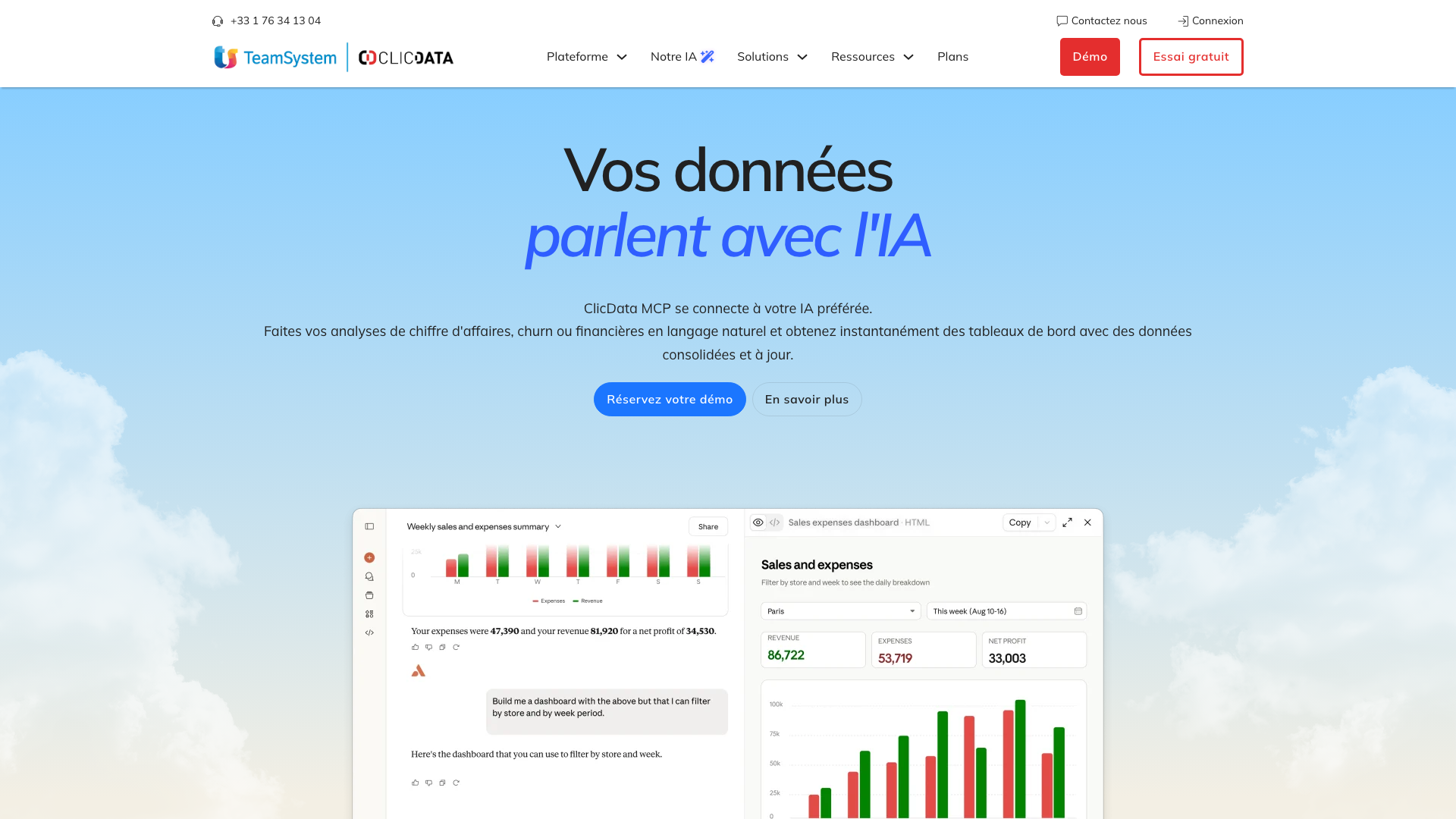 Capture d’écran de la page d’accueil de ClicData