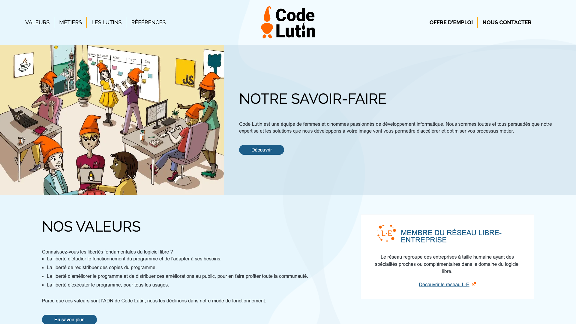 Capture d’écran de la page d’accueil de Code Lutin