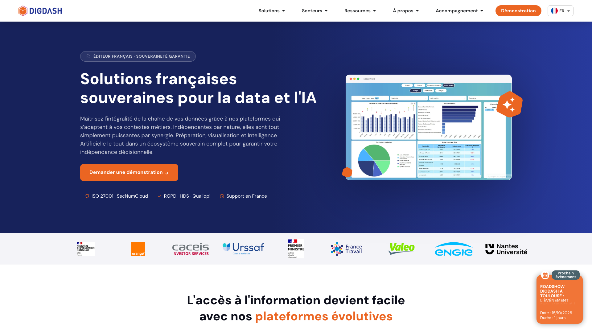 Capture d’écran de la page d’accueil de DigDash