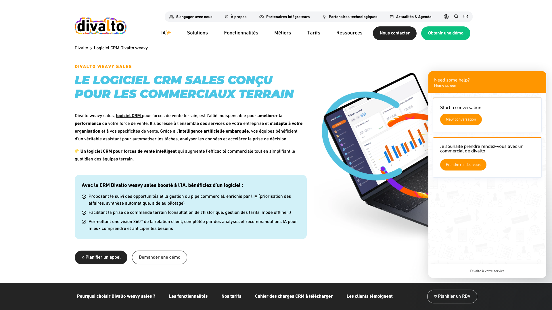 Capture d'écran de la page CRM de Divalto