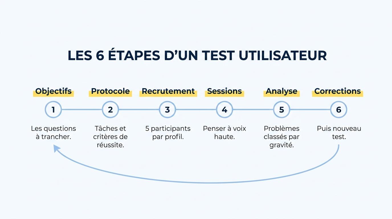 Les six étapes d’un test utilisateur, des objectifs aux corrections suivies d’un nouveau test