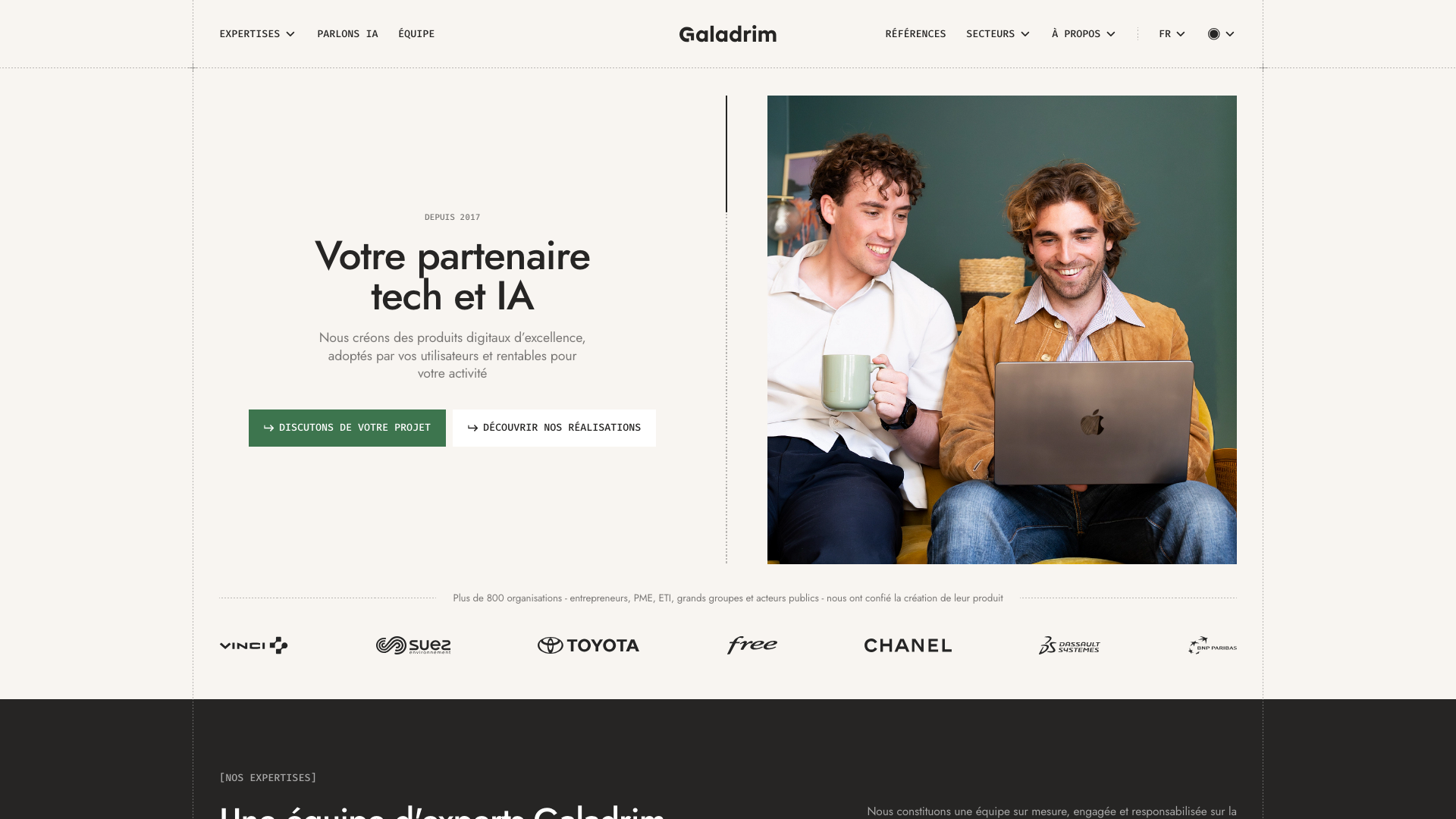 Capture d’écran de la page d’accueil de Galadrim