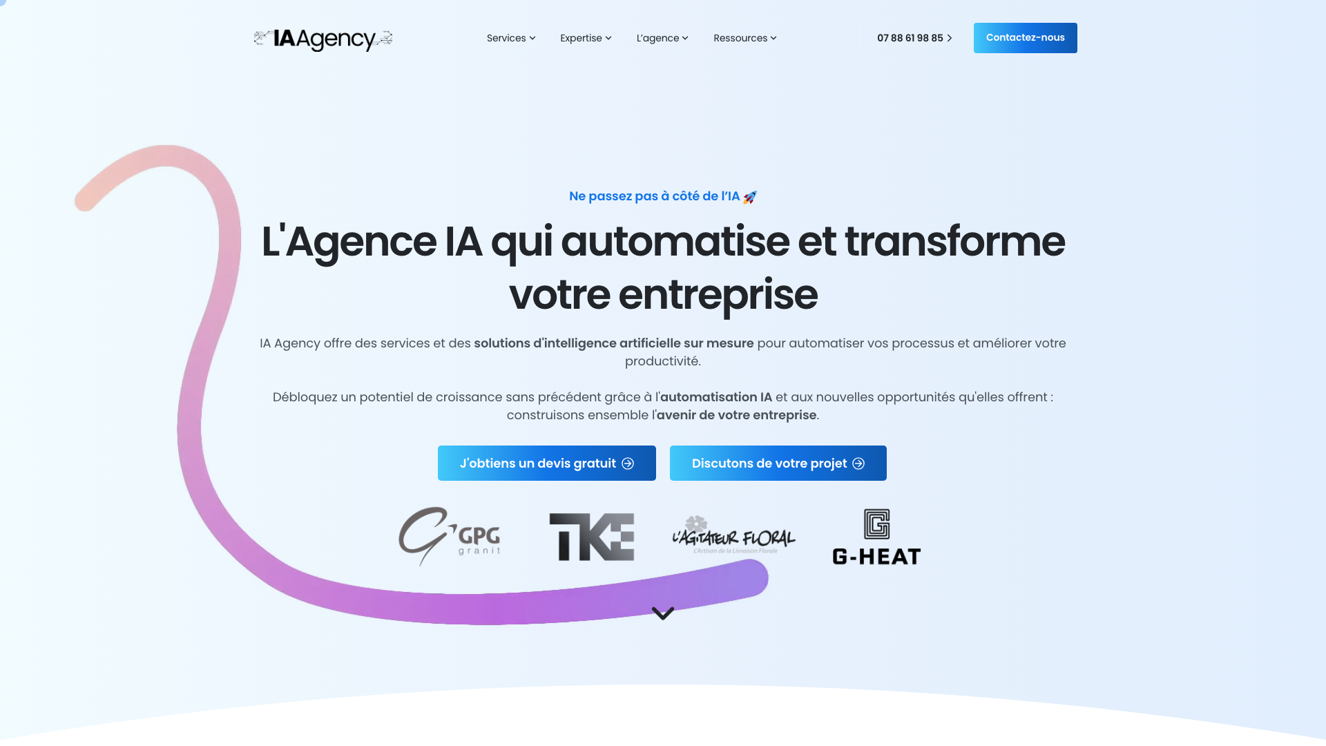 Capture d'écran de la home de IA Agency