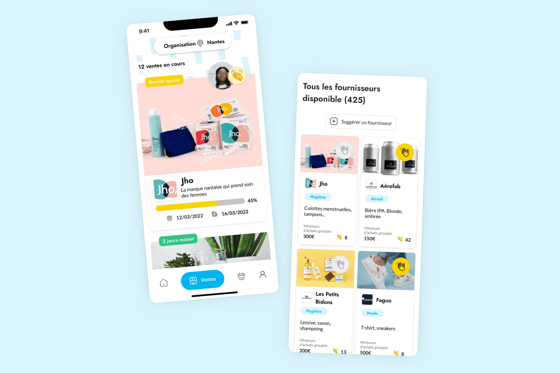 L’app mobile ClapClap affiche les 12 ventes en cours à Nantes et la liste des 425 fournisseurs disponibles