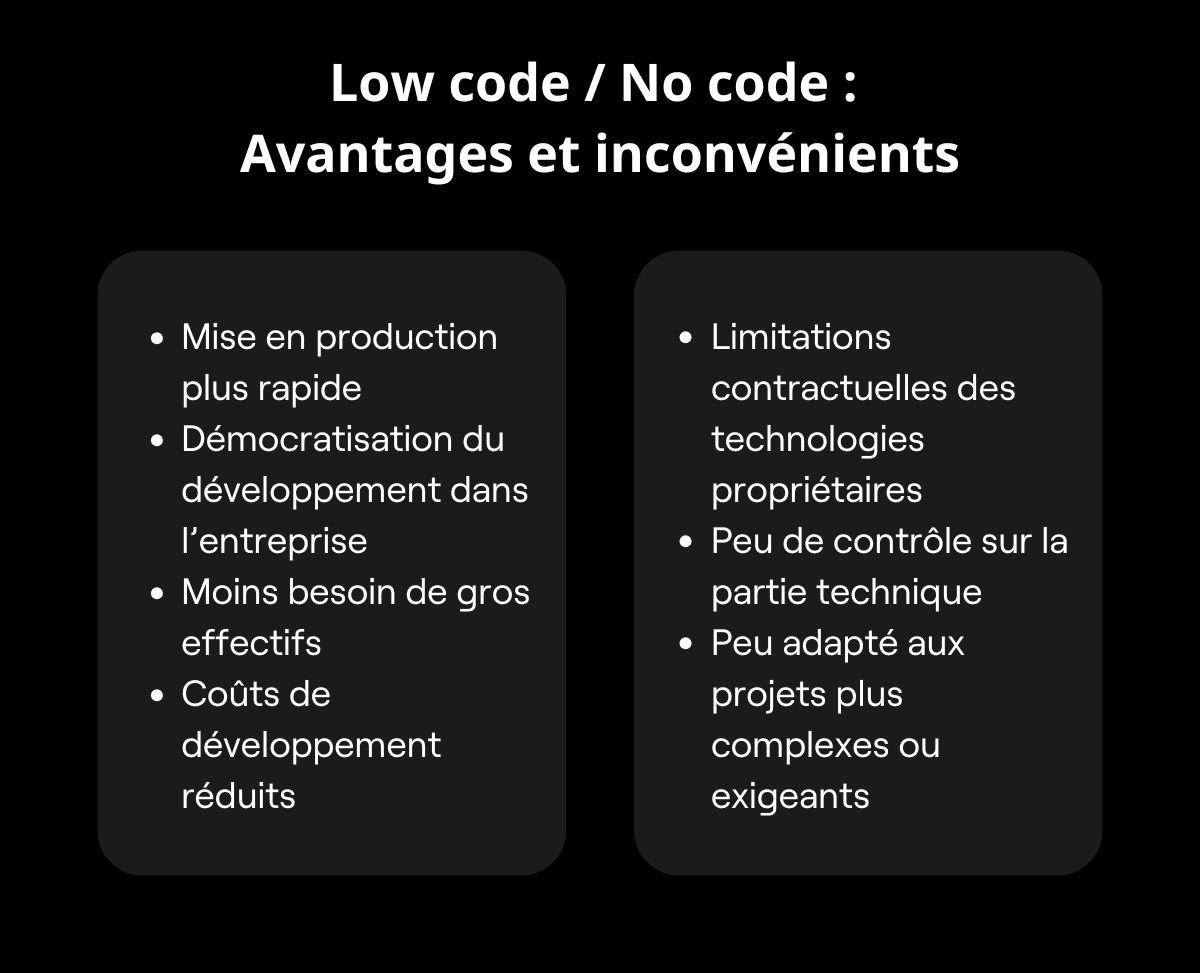 avantages inconvénients low code no code