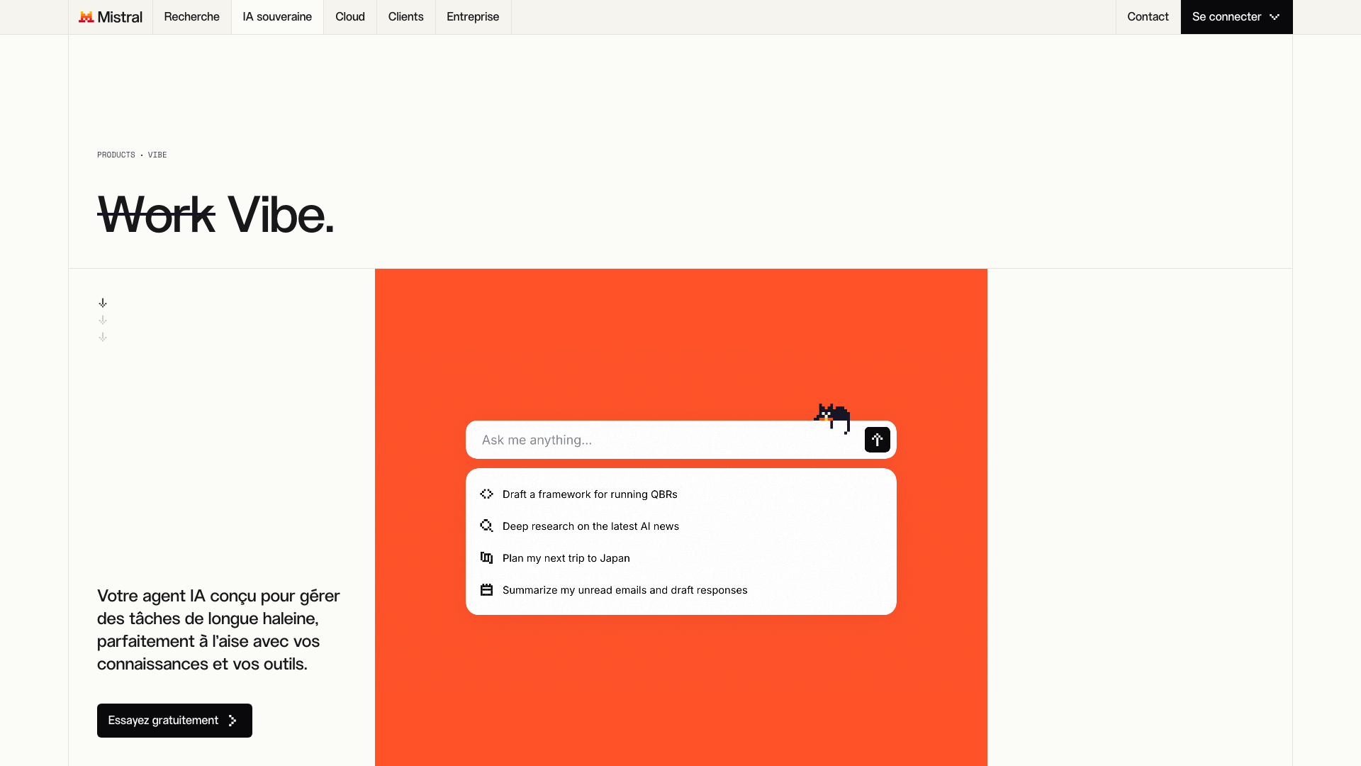 Capture d’écran de la page Vibe de Mistral AI