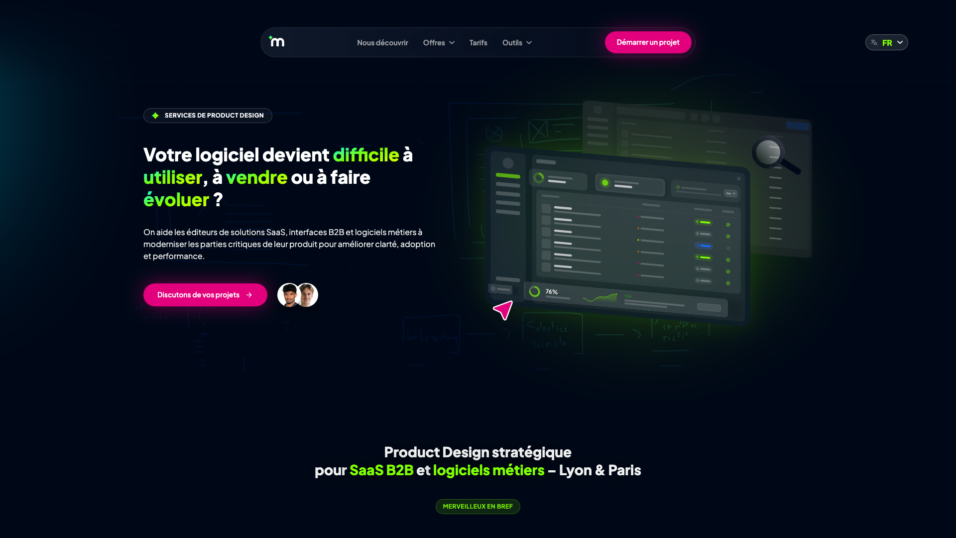 Capture d’écran de la page d’accueil de merveilleUX