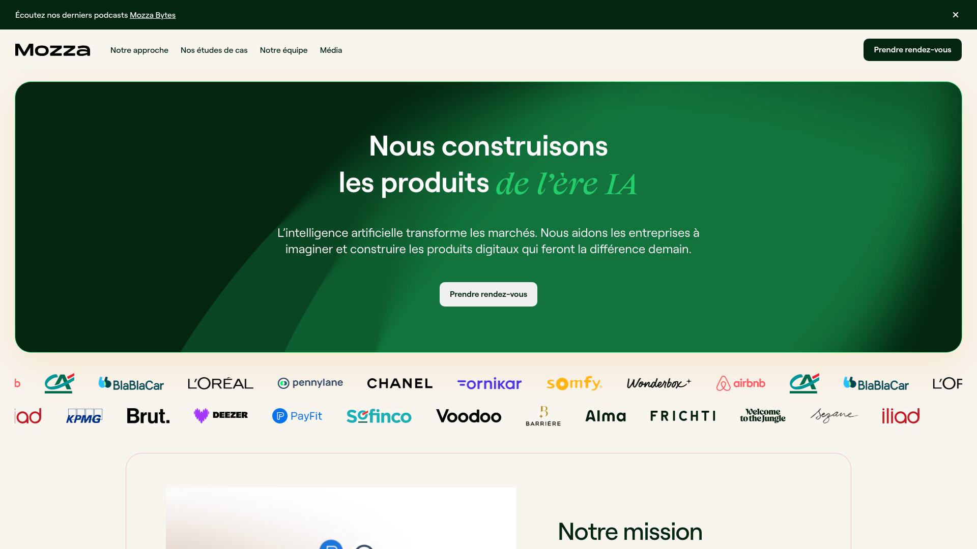 Capture d’écran de la page d’accueil de Mozza