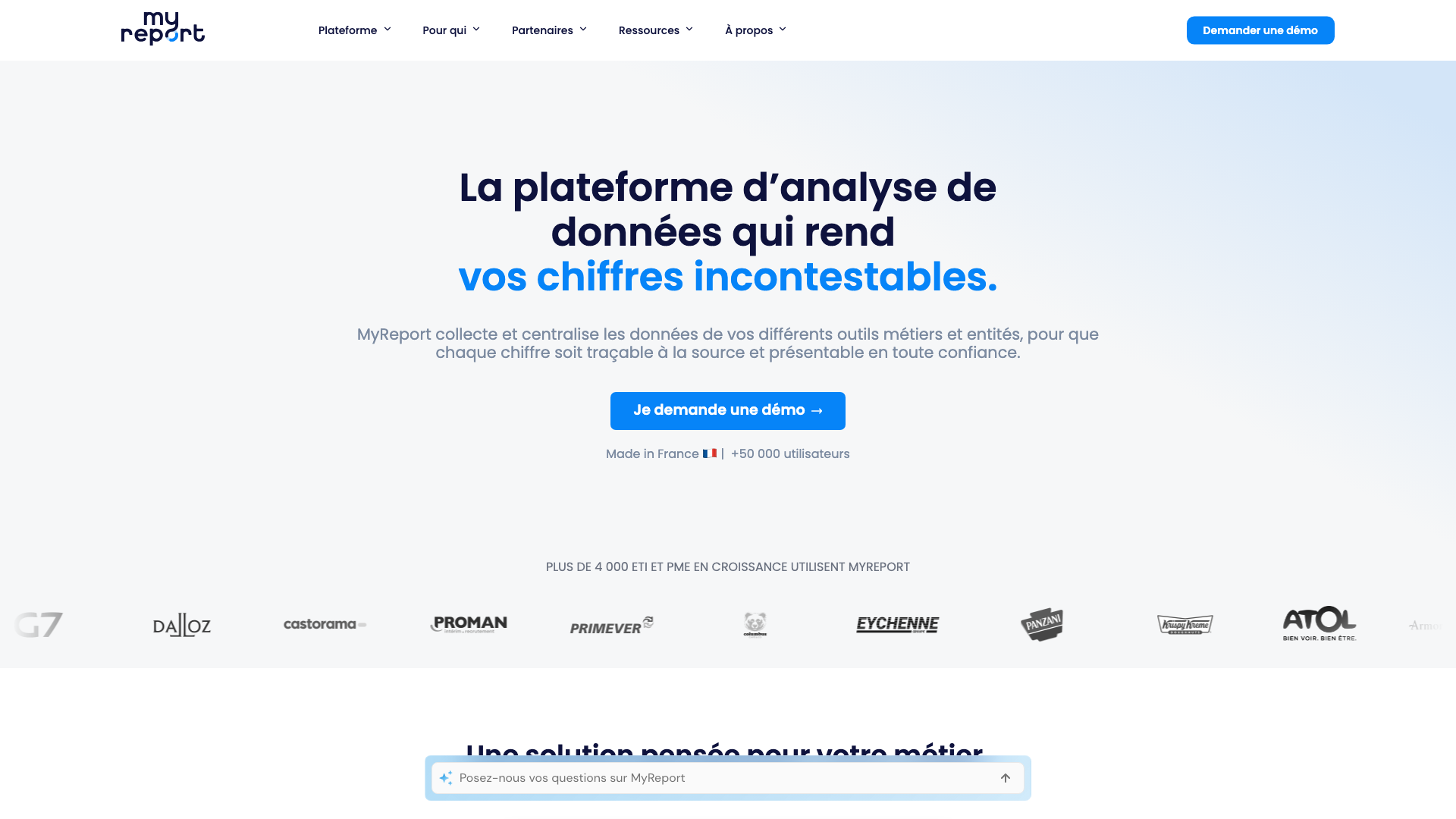 Capture d’écran de la page d’accueil de MyReport
