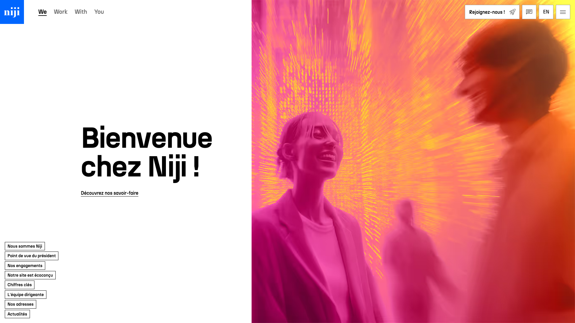 Capture d’écran de la page d’accueil de Niji