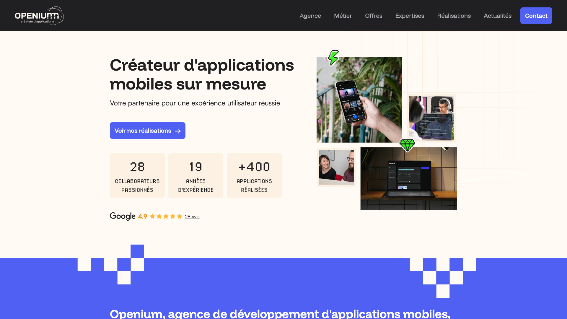 Capture d’écran de la home d’Openium