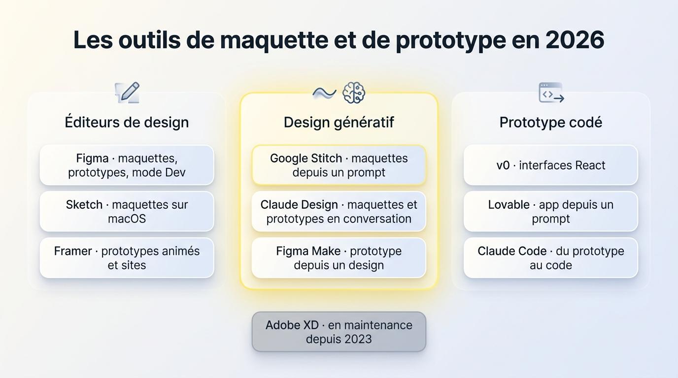 Les outils de maquette et de prototype en 2026 : éditeurs de design, design génératif et prototype codé