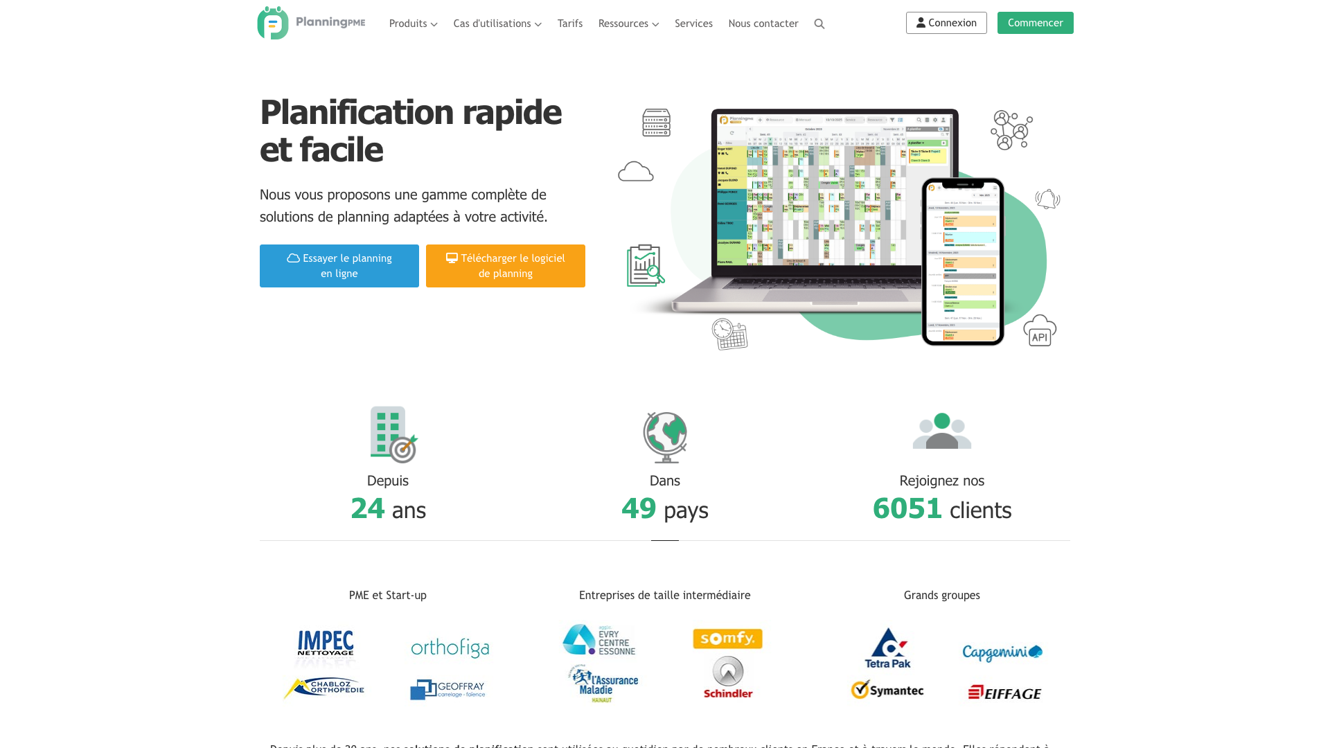 Capture d’écran de la page d’accueil de PlanningPME