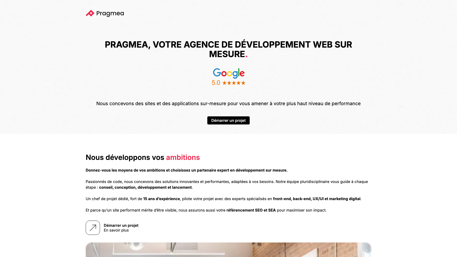 Capture d'écran de la home de Pragmea