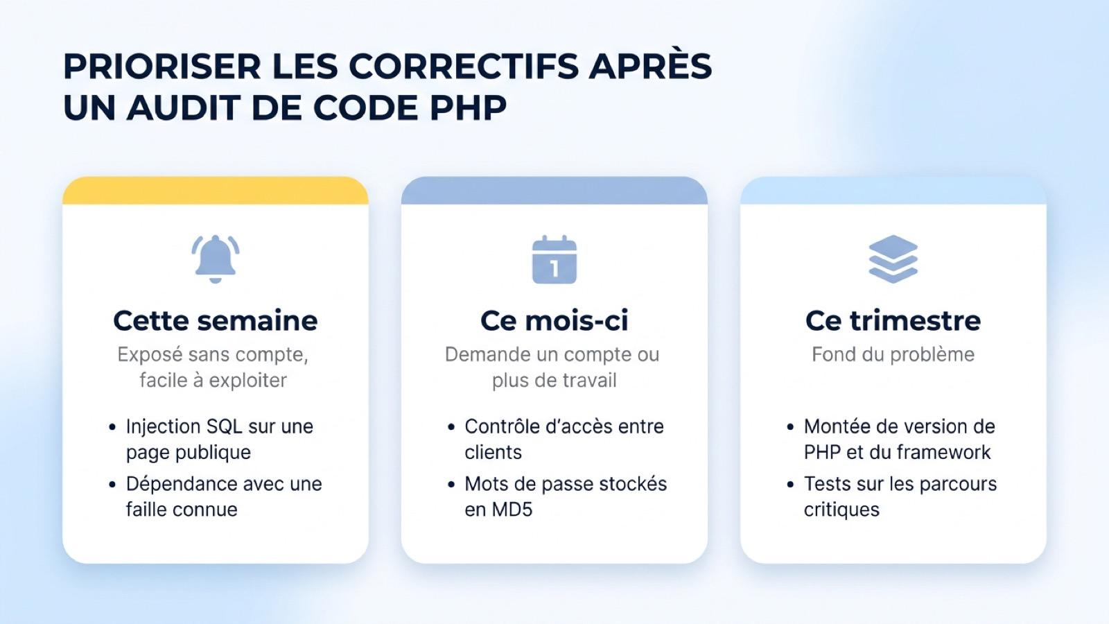 Prioriser les correctifs après un audit de code PHP : cette semaine, ce mois-ci, ce trimestre