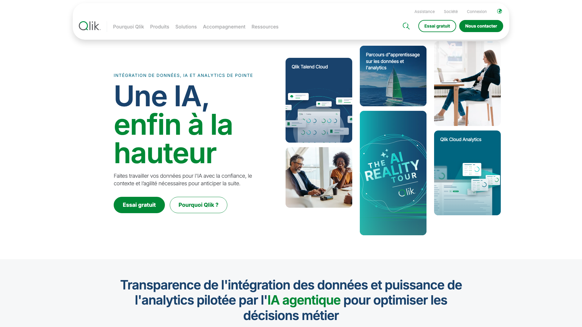Capture d’écran de la page d’accueil de Qlik