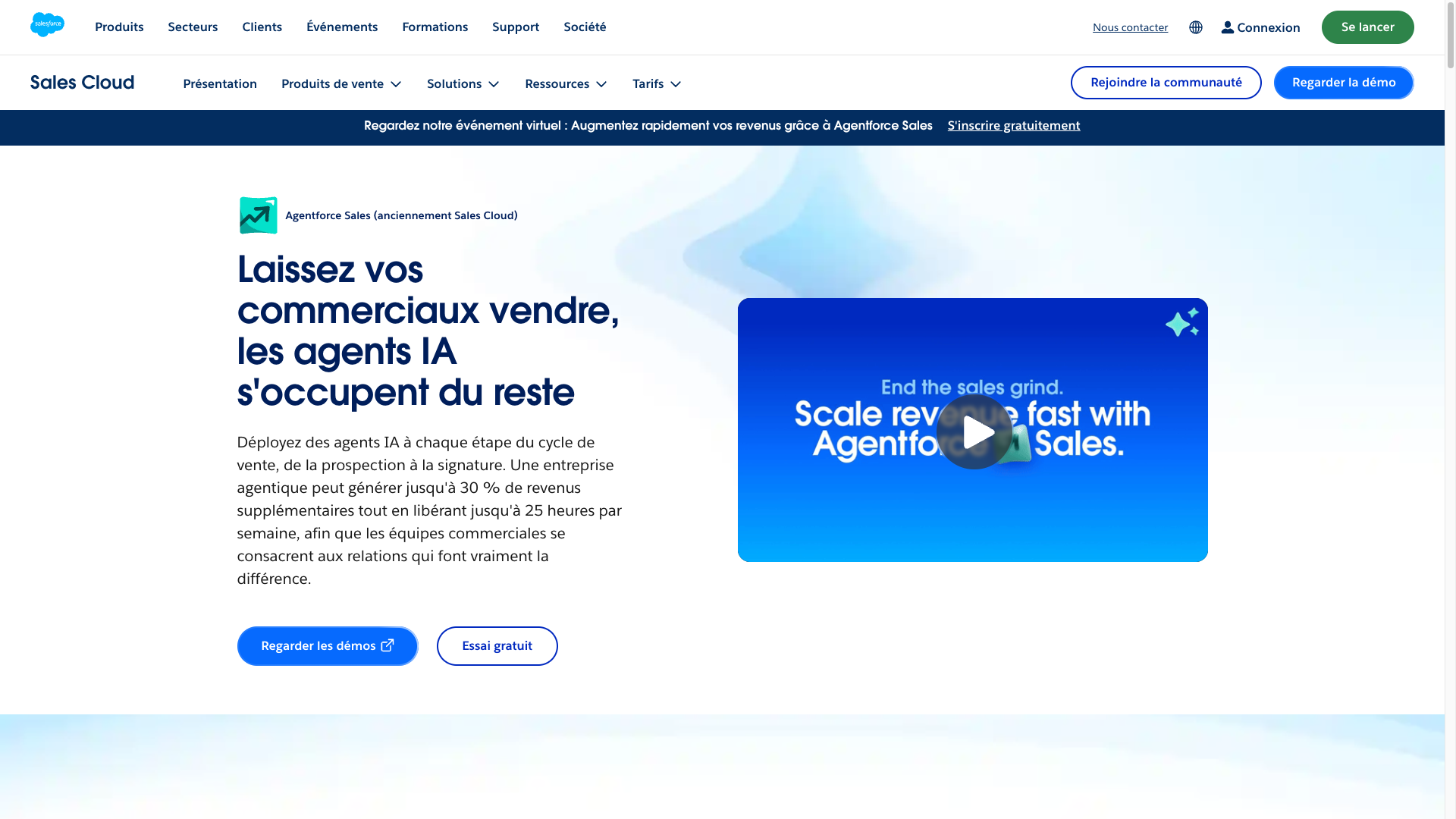 Page de présentation d’Agentforce Sales, l’ancien Sales Cloud de Salesforce