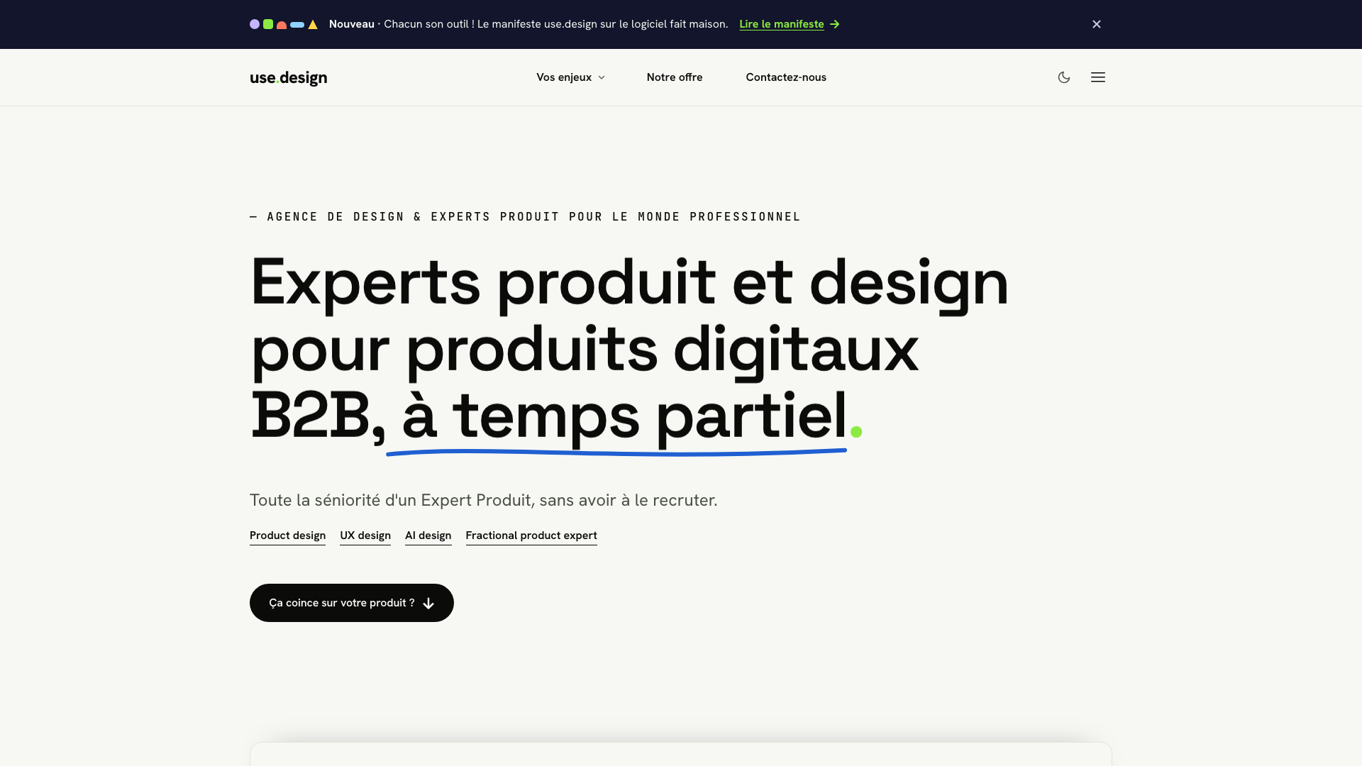 Capture d’écran de la page d’accueil de use.design