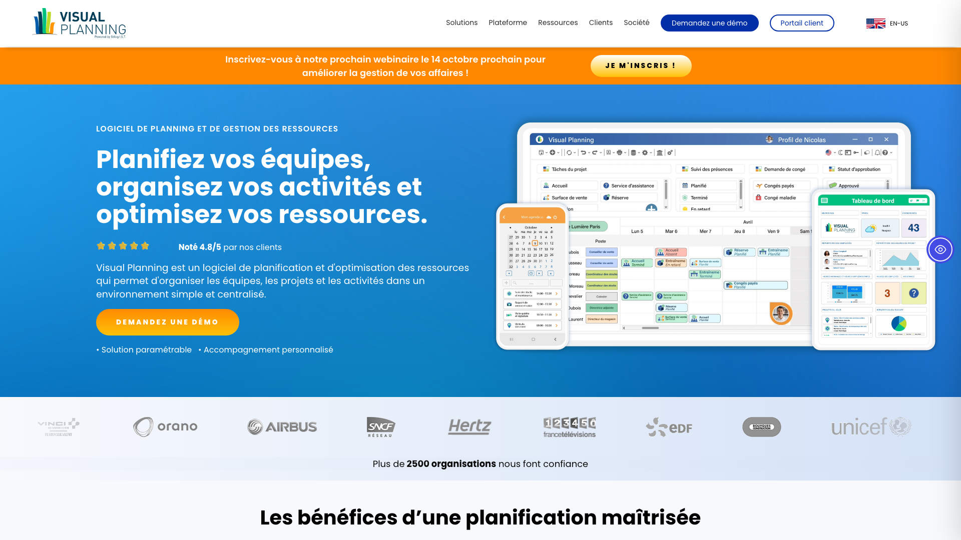 Capture d’écran de la page d’accueil de Visual Planning