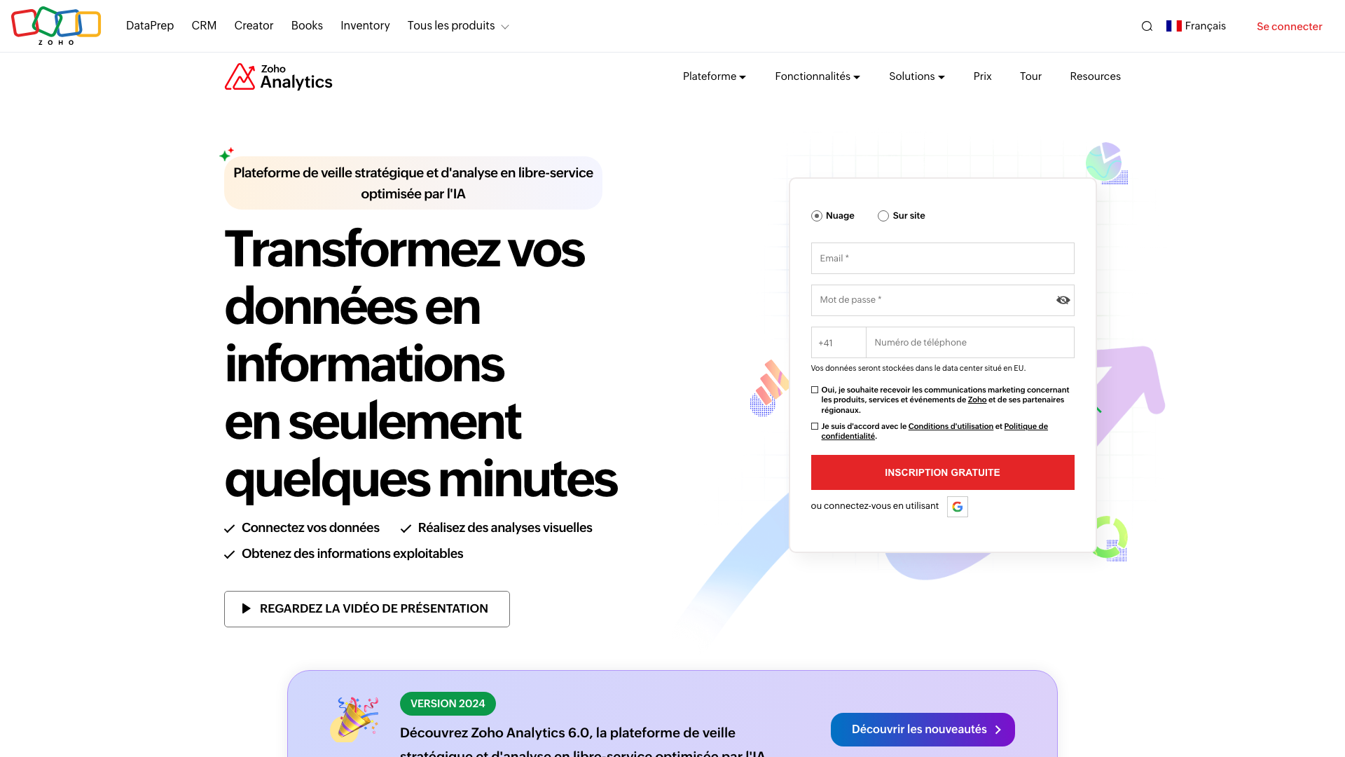 Capture d’écran de la page Zoho Analytics